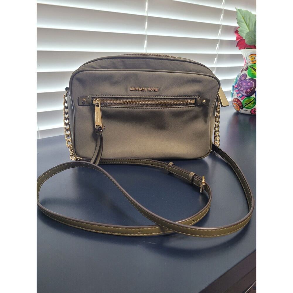 Michael Kors Large Nylon Crossbody Handbag - Olive Green W/Gold‎ Hardware
